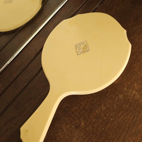 Vintage Art Deco Du Barry Py-Ra-Lin Ivory Celluloid Hand Held Beveled Mirror 10" - Picture 3 of 11